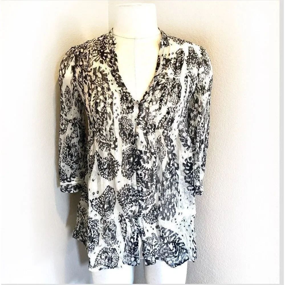 Joie Black And White Sheer Blouse